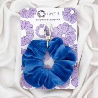 Xειροποίητο Scrunchie Bite Μπρελόκ Skyline σε μπλε χρώμα