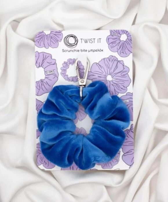 Xειροποίητο Scrunchie Bite Μπρελόκ Skyline σε μπλε χρώμα