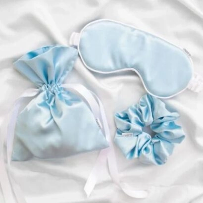 Σετ 3 Τεμαχίων Μάσκας Ύπνου, Scrunchie, Πουγκί σε γαλάζιο χρώμα