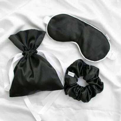 Σετ 3 Τεμαχίων Μάσκας Ύπνου, Scrunchie, Πουγκί σε μαύρο χρώμα
