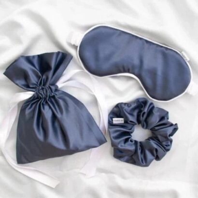 Σετ 3 Τεμαχίων Μάσκας Ύπνου, Scrunchie, Πουγκί σε μπλε χρώμα