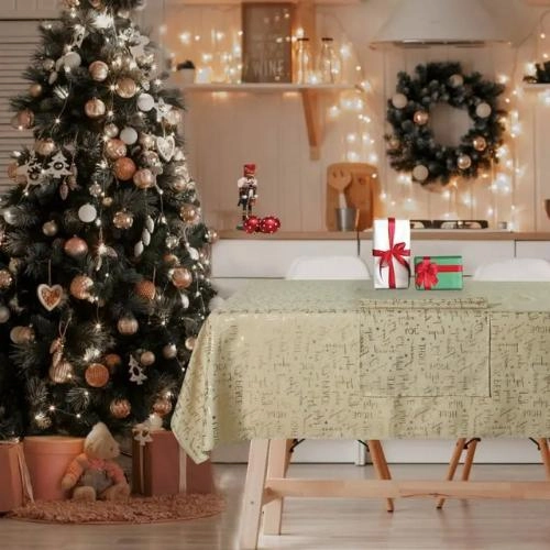 Χριστουγεννιάτικο Τραπεζομάντηλο Das Home 140x180 Μπέζ Χρυσό