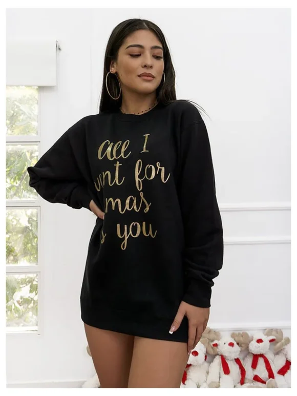 Χριστουγεννιάτικη Φούτερ Γυναικείο All I Want For Xmas σε μαύρο χρώμα