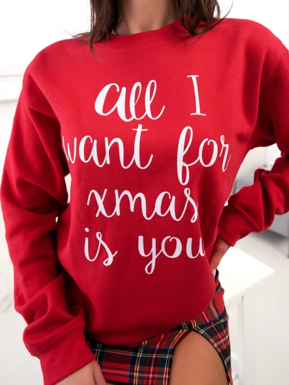 Χριστουγεννιάτικο Φούτερ All I Want For Xmas σε κόκκινο χρώμα