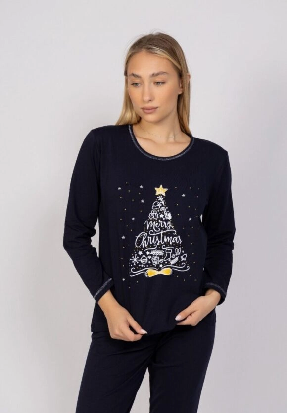 Πυτζάμες Χριστουγεννιάτικες Γυναικείες Christmas Tree Μπλε