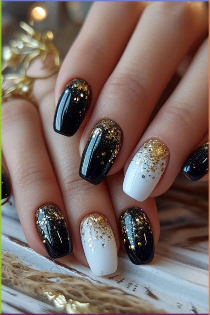Μαύρο μανικιούρ με χρυσό glitter