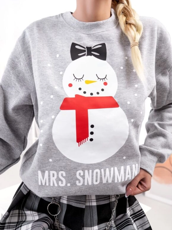 Χριστουγεννιάτικο Φούτερ Γυναικείο Mrs. Snownman σε γκρι χρώμα