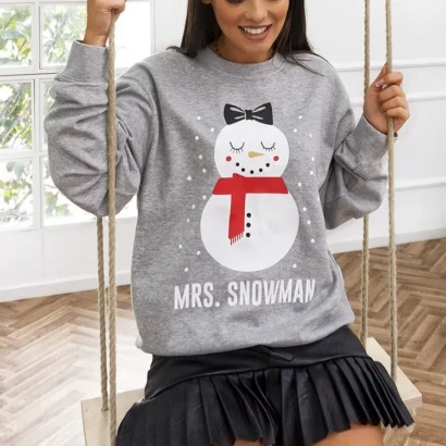 Χριστουγεννιάτικο Φούτερ Γυναικείο Mrs. Snownman σε γκρι χρώμα