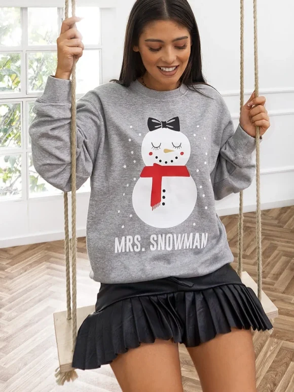 Χριστουγεννιάτικο Φούτερ Γυναικείο Mrs. Snownman σε γκρι χρώμα