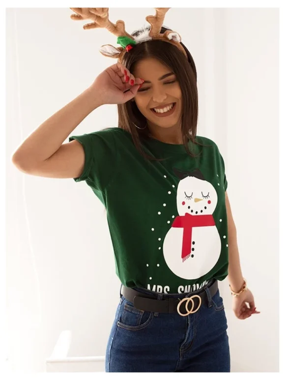 Χριστουγεννιάτικη Μπλούζα Mrs. Snowman σε πράσινο χρώμα