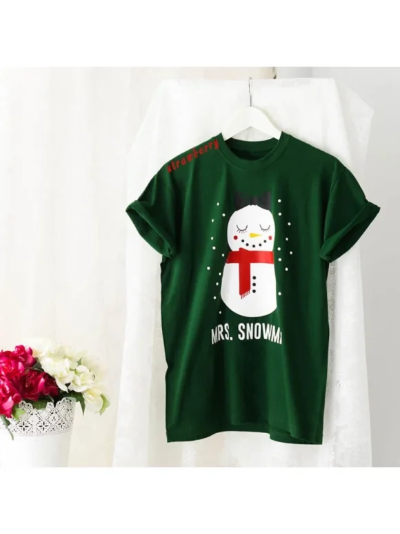 Χριστουγεννιάτικη Μπλούζα Mrs. Snowman σε πράσινο χρώμα