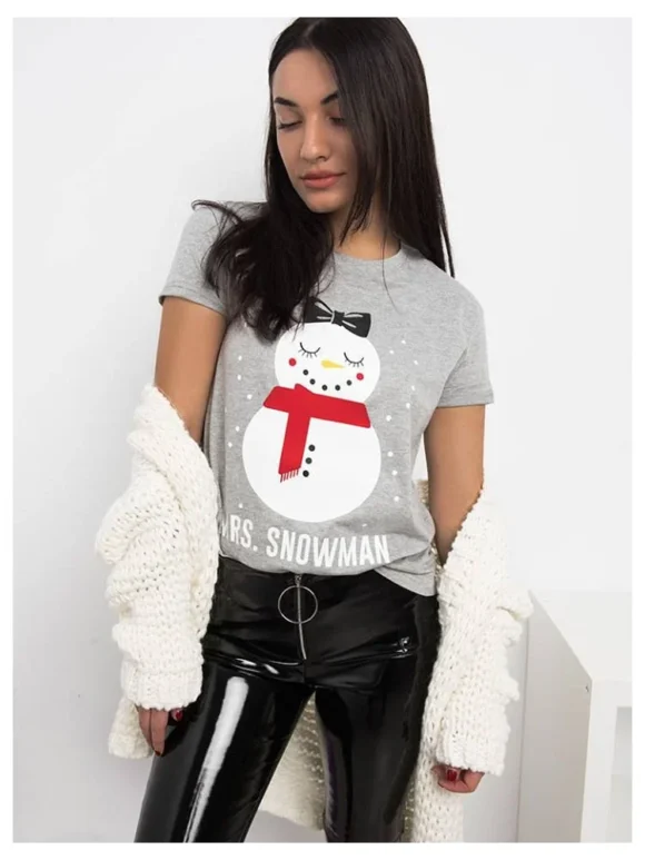 Χριστουγεννιάτικη Μπλούζα Mrs. Snowman σε γκρι χρώμα