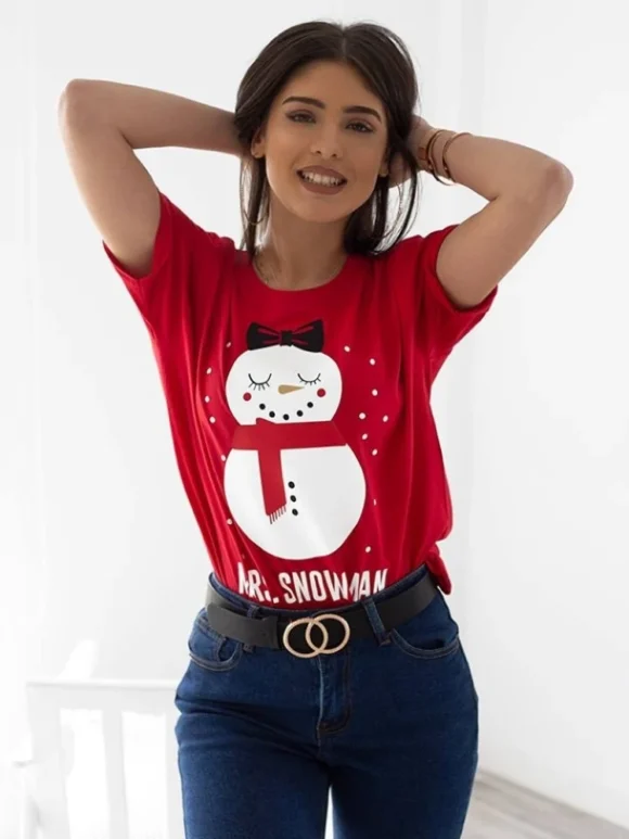 Χριστουγεννιάτικη Μπλούζα Mrs. Snowman Κόκκινο