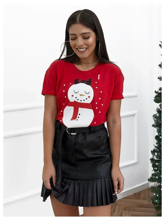 Χριστουγεννιάτικη Μπλούζα Mrs. Snowman Κόκκινο