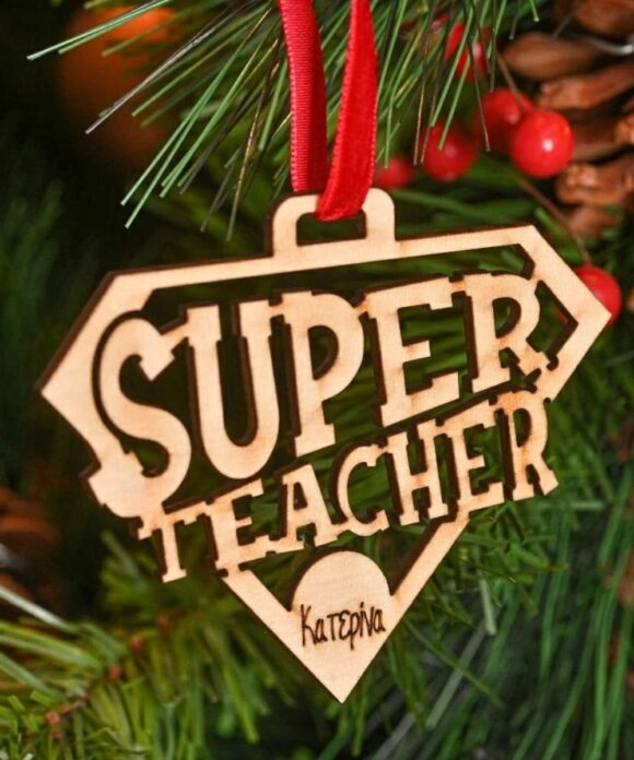 Χειροποίητο Κρεμαστό Ξύλινο Στολίδι "Super Teacher"