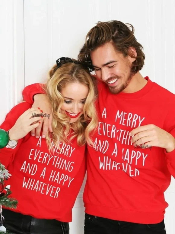 Χριστουγεννιάτικo Φούτερ Σετ για Ζευγάρι Xmas σε κόκκινο χρώμα