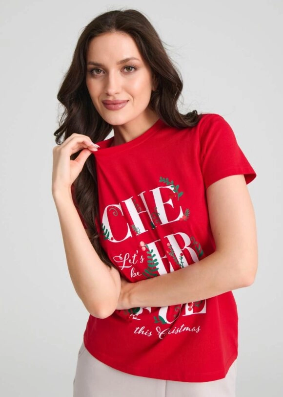 Χριστουγεννιάτικο Τ-Shirt Γυναικείο Cherful Κόκκινο