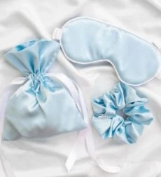 Σετ 3 Τεμαχίων Μάσκας Ύπνου, Scrunchie, Πουγκί Γαλάζιο