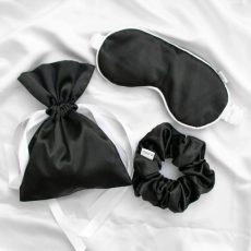 Σετ 3 Τεμαχίων Μάσκας Ύπνου, Scrunchie, Πουγκί Μαύρο