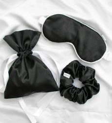 Σετ 3 Τεμαχίων Μάσκας Ύπνου, Scrunchie, Πουγκί Μαύρο