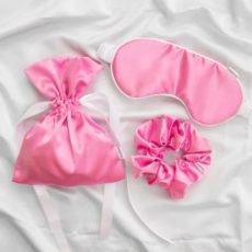 Σετ 3 Τεμαχίων Μάσκας Ύπνου, Scrunchie, Πουγκί Φούξια