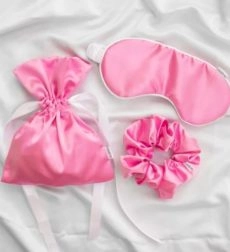 Σετ 3 Τεμαχίων Μάσκας Ύπνου, Scrunchie, Πουγκί Φούξια