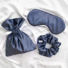 Σετ 3 Τεμαχίων Μάσκας Ύπνου, Scrunchie, Πουγκί Μπλε