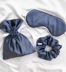 Σετ 3 Τεμαχίων Μάσκας Ύπνου, Scrunchie, Πουγκί Μπλε