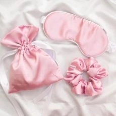 Σετ 3 Τεμαχίων Μάσκας Ύπνου, Scrunchie, Πουγκί Ροζ
