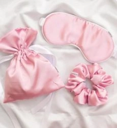 Σετ 3 Τεμαχίων Μάσκας Ύπνου, Scrunchie, Πουγκί Ροζ