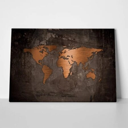 Πινακας σε καμβά BRONZE WORLD MAP - Χαρτες Sticky 1