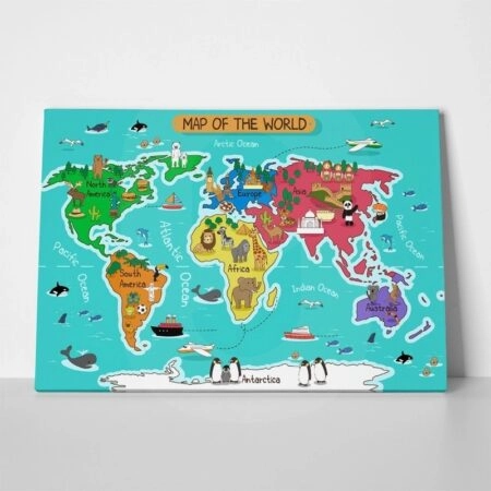 Πινακας σε καμβά COLOR ILLUSTRATION WORLD MAP - Παιδικοι και set Sticky 1