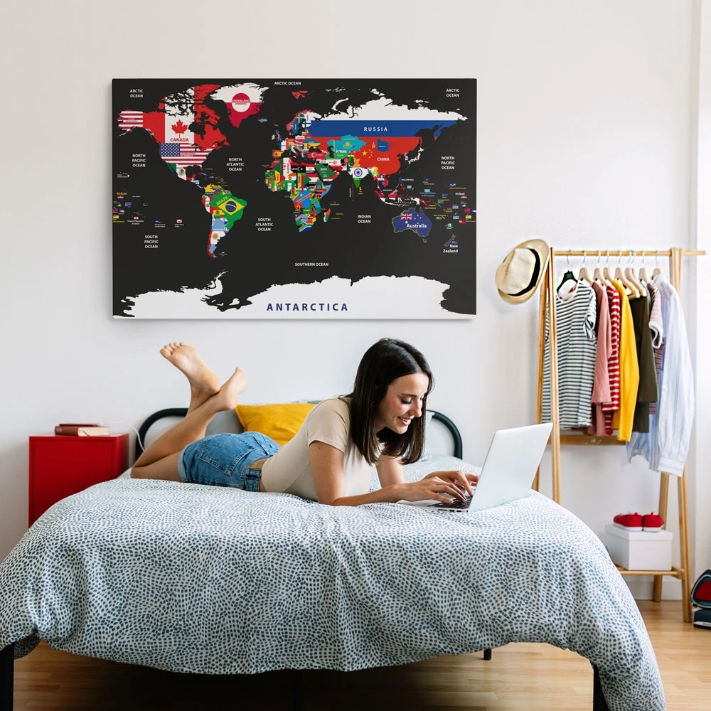 Πινακας σε καμβά COUNTRY FLAGS WORLD MAP