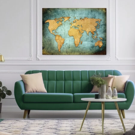 Πινακας σε καμβά GRUNGE ILLUSTRATED WORLD MAP - Χαρτες