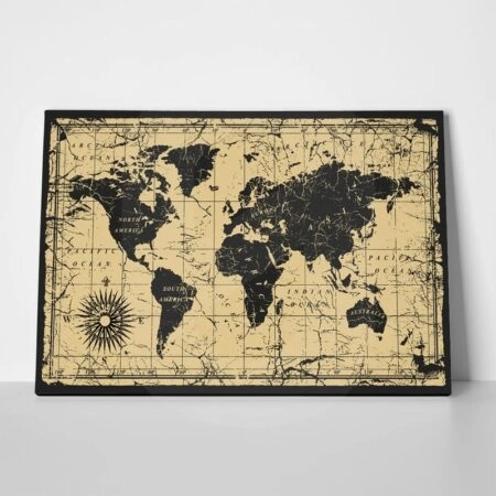 Πινακας σε καμβά OLD BLACK INK MAP - Χαρτες Sticky 1