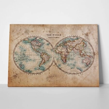 Πινακας σε καμβά OLD STAINED WORLD MAP 1800 - Χαρτες Sticky 1