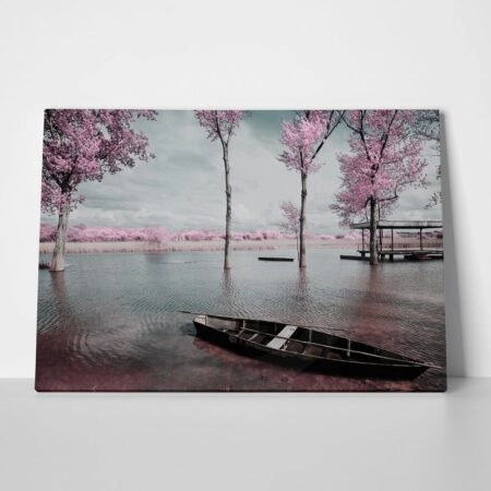 Πινακας σε καμβά PINK LAKE BOAT - Ανθη Δεντρων Sticky 1