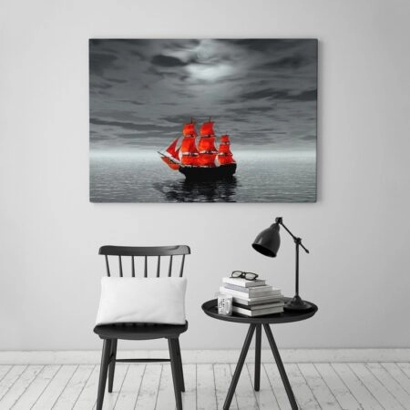 Πινακας σε καμβά RED SHIP - Βαρκες και Καραβια