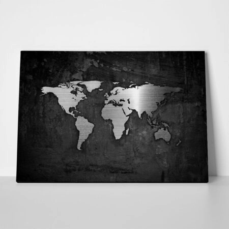 Πινακας σε καμβά SILVER WORLD MAP - Χαρτες Sticky 1