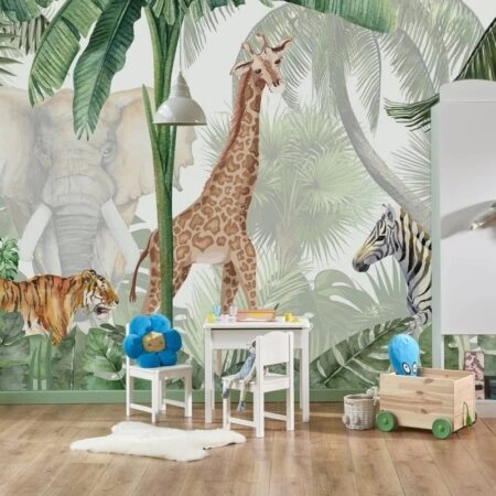 Αυτοκόλλητη Ταπετσαρία τοίχου TROPICAL JUNGLE WATERCOLOR - Παιδικές Ταπετσαρίες Sticky 1
