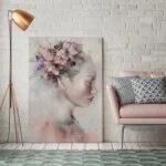 Πινακας σε καμβά WATERCOLOR PORTRAIT OF A WOMAN WITH LILIES