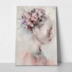 Πινακας σε καμβά WATERCOLOR PORTRAIT OF A WOMAN WITH LILIES