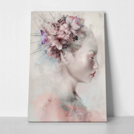 Πινακας σε καμβά WATERCOLOR PORTRAIT OF A WOMAN WITH LILIES - Πορτραιτα και Φιγουρες Sticky 1