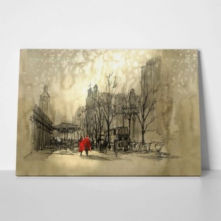 Πινακας σε καμβά COUPLE IN RED WALKING - Λονδινο