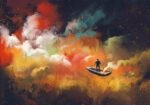 Πινακας σε καμβά MAN ON BOAT IN SPACE