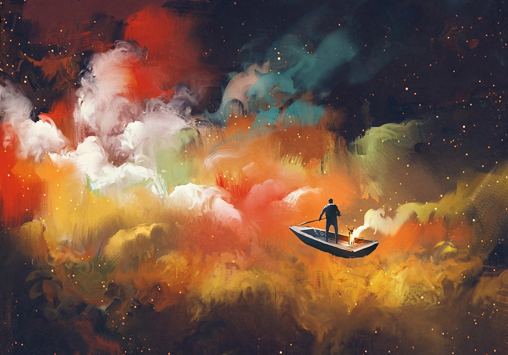 Πινακας σε καμβά MAN ON BOAT IN SPACE