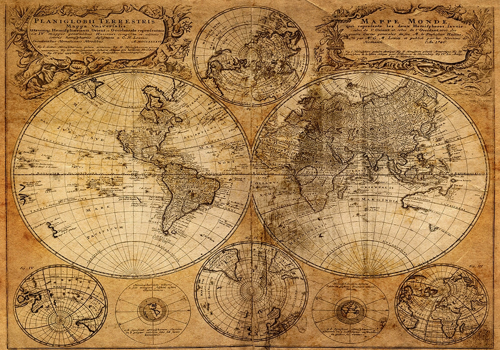 Πινακας σε καμβά OLD WORLD MAP 1746