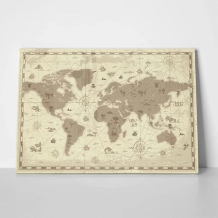 Πινακας σε καμβά RETRO STYLED WORLD MAP - Χαρτες