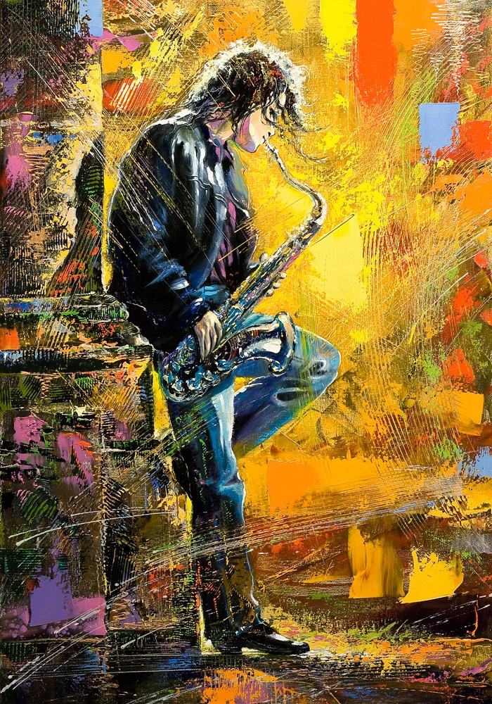 Πινακας σε καμβά YOUNG GUY PLAYING A SAXOPHONE