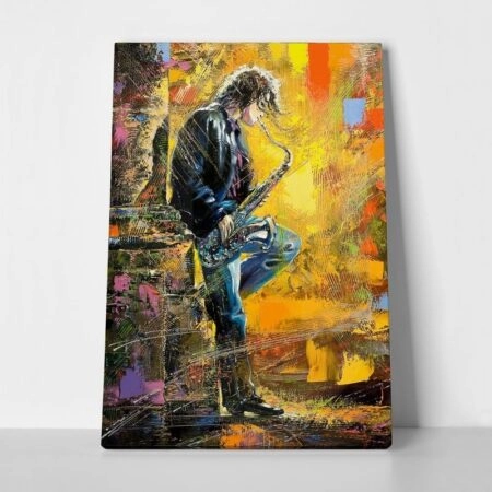 Πινακας σε καμβά YOUNG GUY PLAYING A SAXOPHONE - Μουσικη